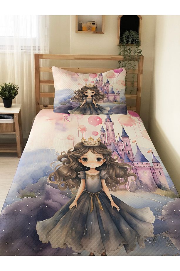 Prenses Desen  Bebek Ve Çocuk Baskılı Tek Kişilik Pike Takımı 160x230 - 1