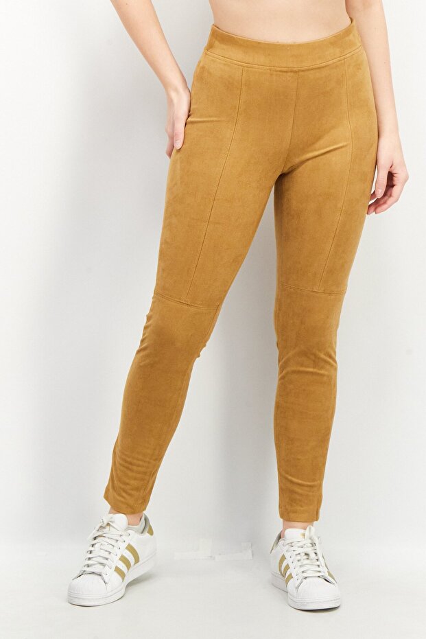 بنطلون نسائي سادة بقصّة عادية، بني - 1