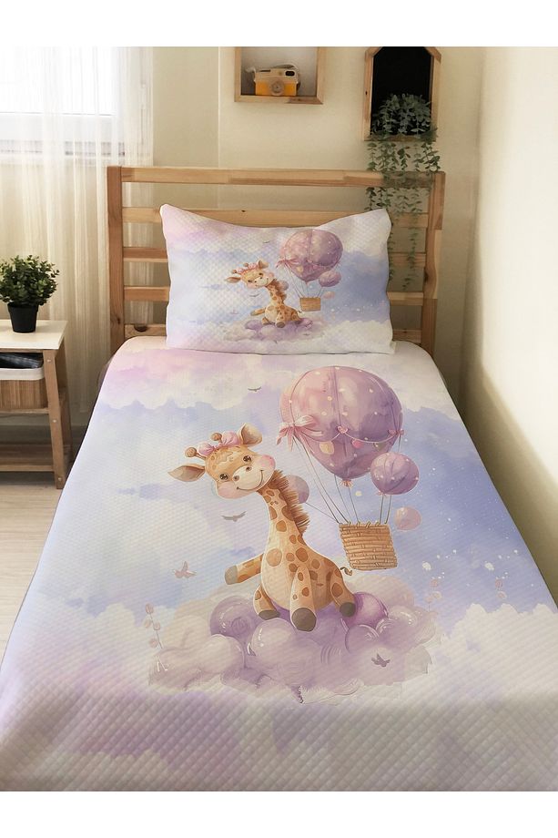 Sevimli Zürafa Desen  Bebek Ve Çocuk Baskılı Tek Kişilik Pike Takımı 160x230 - 1