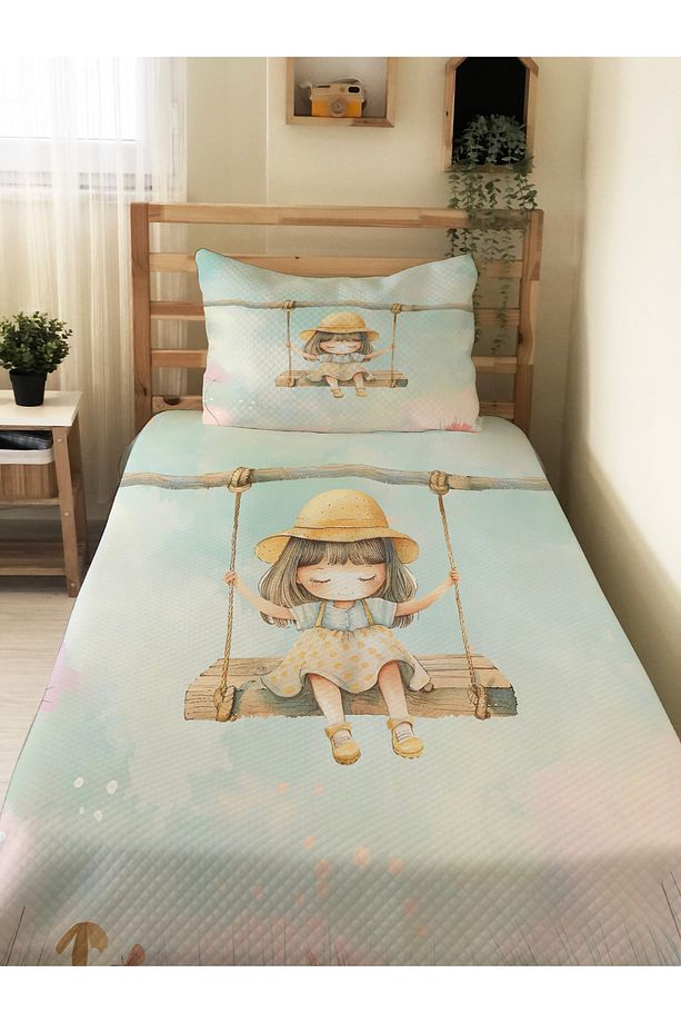 Sevimli Kız Desen  Bebek Ve Çocuk Baskılı Tek Kişilik Pike Takımı 160x230 - 1