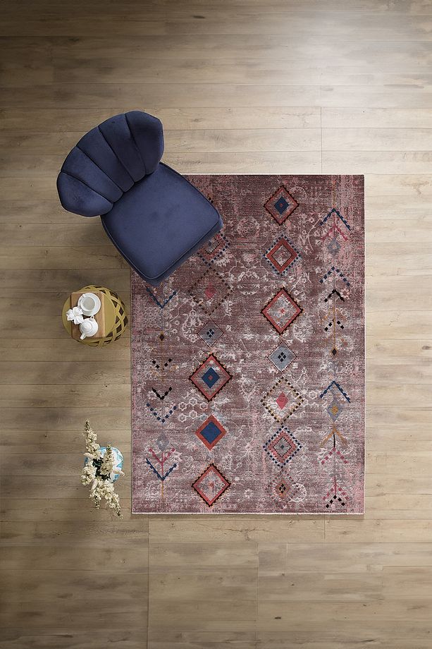 Dijital Baskılı İskandinav Etnik Model Yıkanabilir Yolluk Mutfak Salon Halısı, İSKANDİNAV-36-BORDO, - 7