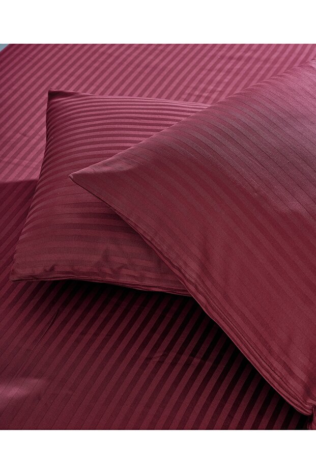 Striped Cotton Satin Pillow Case / Burgundy (2 Pcs)