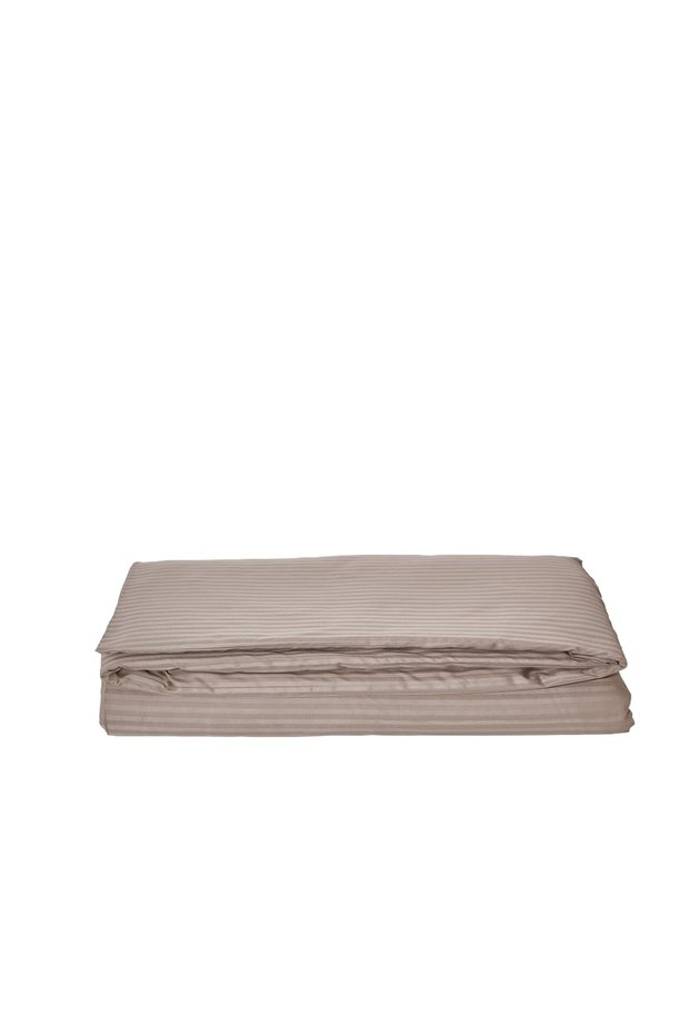 King Size Striped Cotton Satin Duvet Cover / Milk Coffee