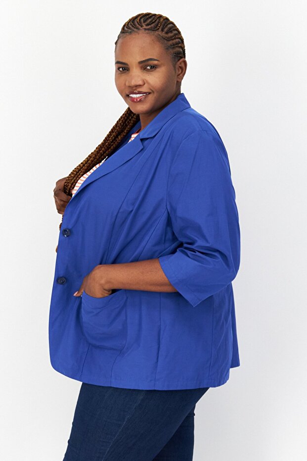 بليزر نسائي سادة بقصّة عادية، أزرق - 4