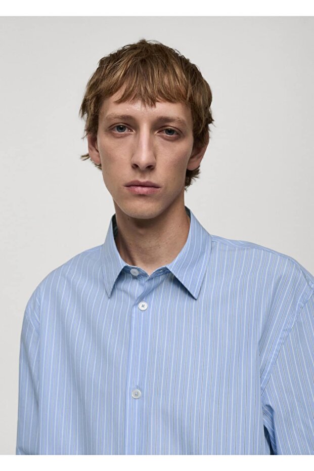 %100 Pamuklu Çizgili Gömlek - 7