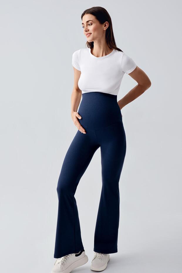 Ribbed Spanish Style High Waist Stretchy Supportive Maternity Leggings F09