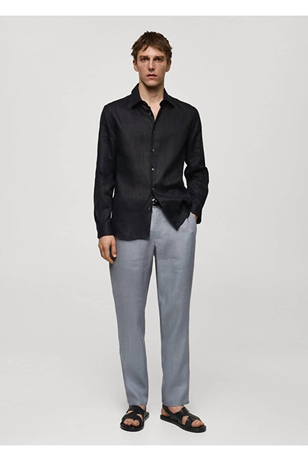 %100 keten regular kesim gömlek - 2