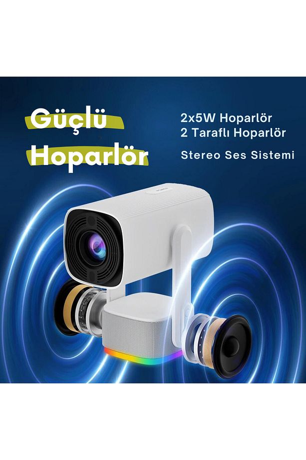 Powerbanklı Android Taşınabilir Projeksiyon Wifi Ve 4k Destekli Rgb Led Akıllı Sinema Projektör - 4