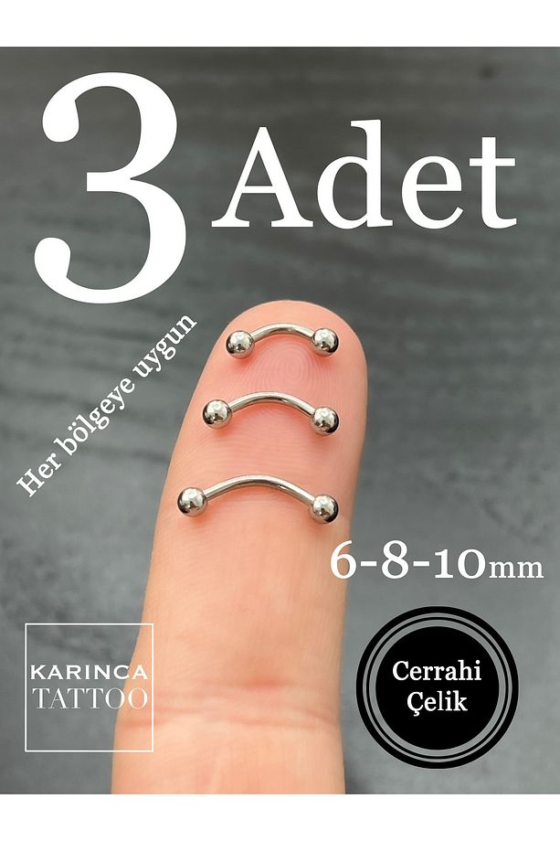 3 Adet Piercing Set Kaş Tragus Conch Rook Snug Daith Forward Helix Smiley Septum Bridge Nipple - 3