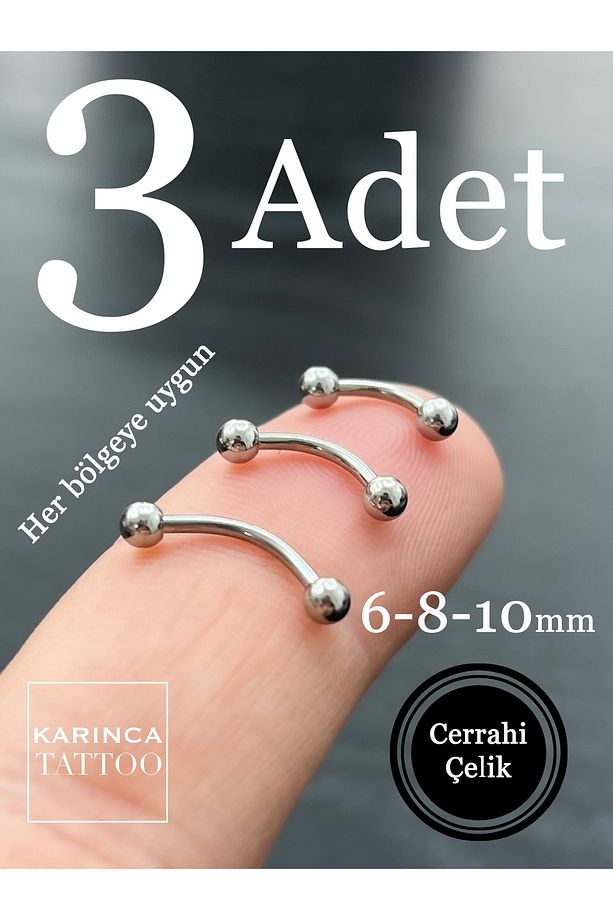 3 Adet Piercing Set Kaş Tragus Conch Rook Snug Daith Forward Helix Smiley Septum Bridge Nipple - 1