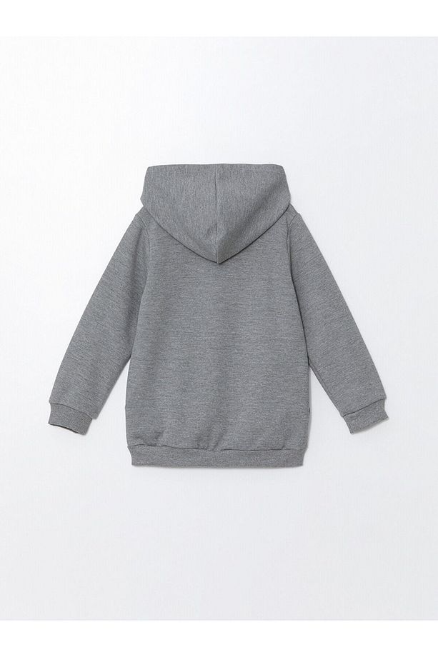 Gri Kapüşonlu Basic Erkek Bebek Fermuarlı Sweatshirt - 3