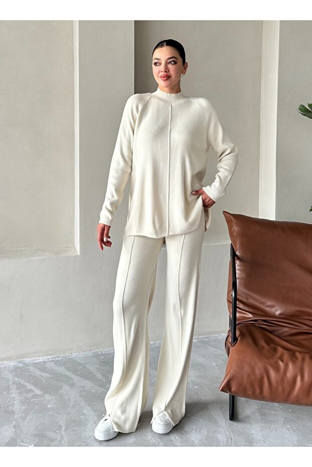 Clara Cream Grass Knitwear Trousers Set - 4508