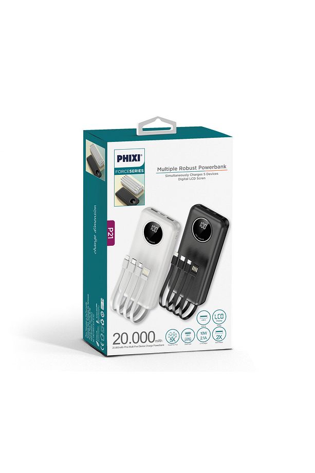 Force P21 Led Ekranlı Micro Lightning Type-c Ve Usb-a Kablolu 20.000mah Powerbank - 5