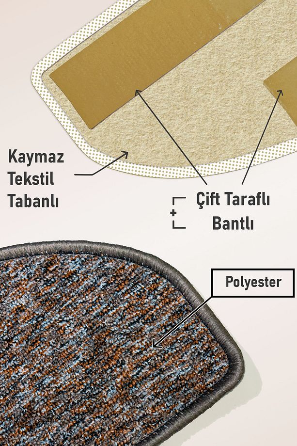 Yarım Ay Bukle Halıdan Ekonomik Basamak Ve Merdiven Paspası 16'lı - Kahve - 5
