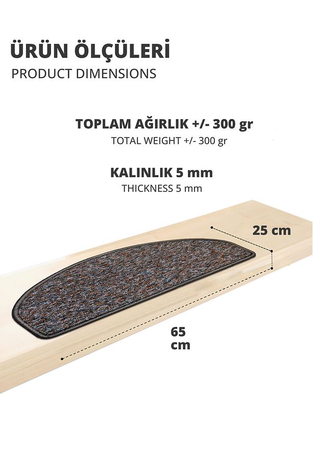 Yarım Ay Bukle Halıdan Ekonomik Basamak Ve Merdiven Paspası 16'lı - Kahve - 3