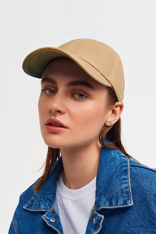 Camel Genuine Leather Baseball Cap
