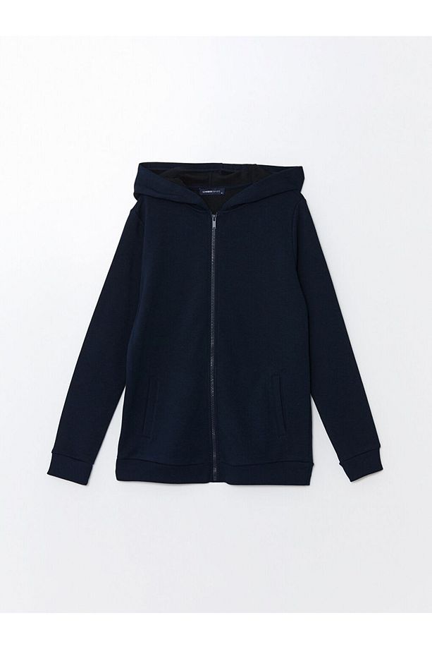 LCWAIKIKI Basic Lacivert Kapüşonlu Kadın Kalın Fermuarlı Sweatshirt - 5