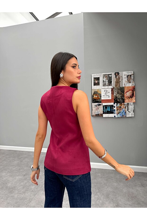 Cherry Süet Dublin Yelek - 4