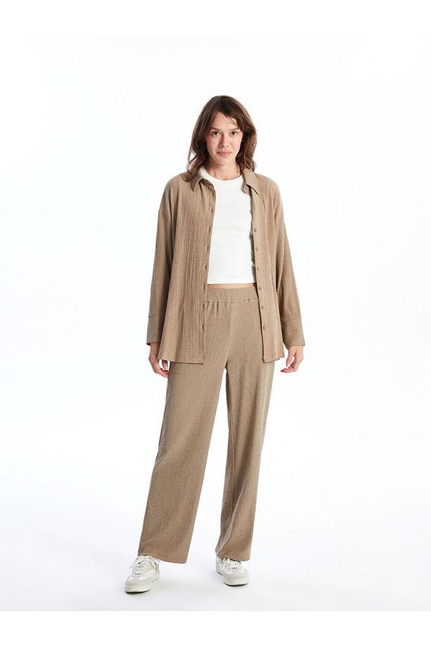 LCWAIKIKI Basic Bej Dokulu Oversize Kadın Gömlek Tunik - 2