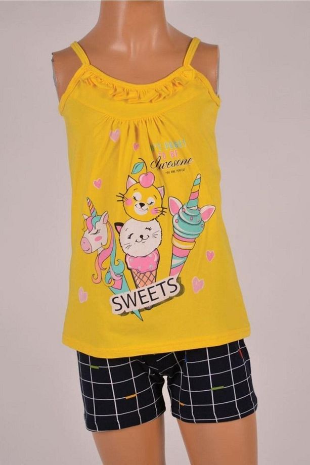 Kız Çocuk Ip Askılı Şortlu Pijama Takımı Sarı - 2