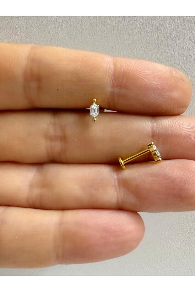 1 ADET G23 TİTANİUM (TİTANYUM) ZİRKON TAŞLI MİNİMAL TRAGUS HELİX LOBE KIKIRDAK CONCH UYUMLU PİERCİNG - 4