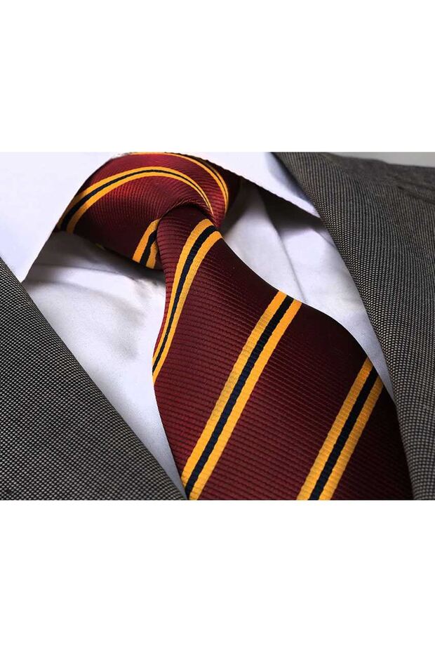 Yellow Striped Burgundy Jacquard Harry Potter Hogwarts Tie