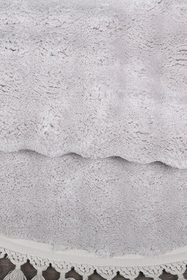 Bubble Gray Color Oval Pompom Fringed Plush Runner Machine Washable Non-Slip Based Soft Carpet - 5