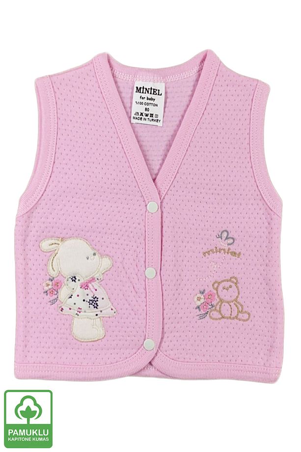 Kız Bebek Sevimli Ayıcık Nakışlı Organik Pamuklu 3-6-9 Ay 3Lü Kapitone Bebek Yelek Set - 3