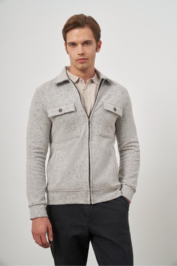 Men's Stone Color Knitted Baby Collar Self-Patterned No Slits Slim Fit Classic Coat 1007245156