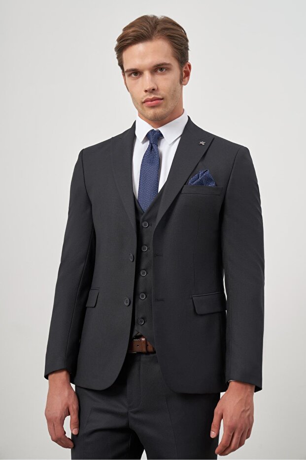 Men's Dark Navy Blue Swallow Collar Vest 6 Drop Slim Fit Suit 1001245155