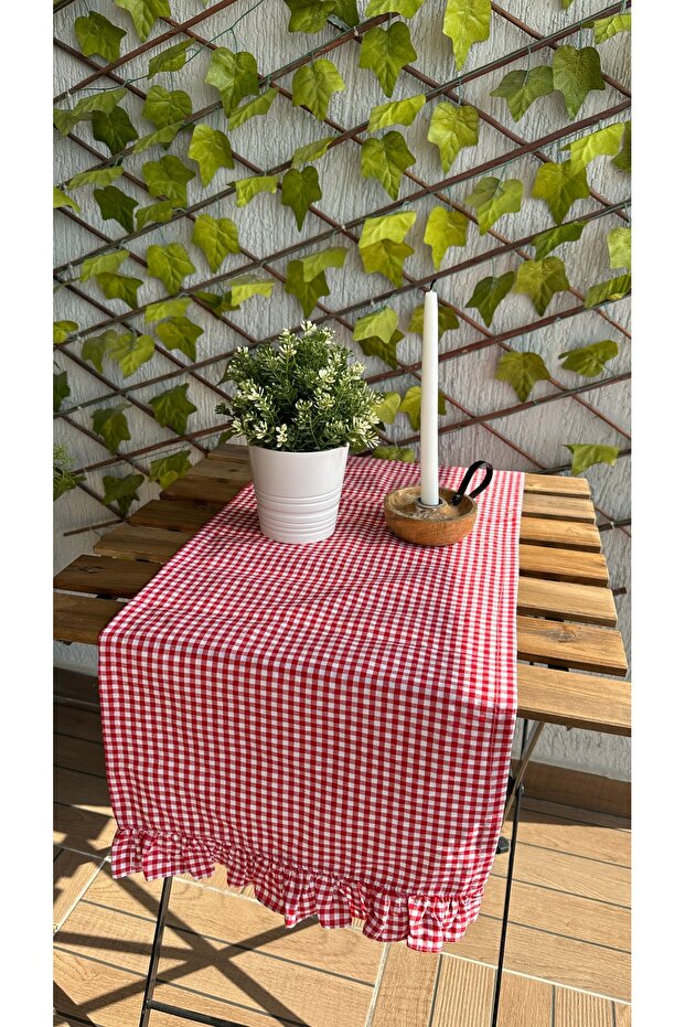 Red Mini Gingham Linen Runner - 6