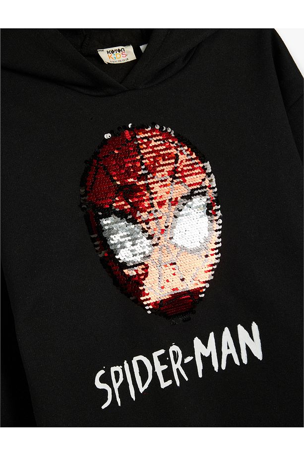 Örümcek Adam Kapşonlu Sweatshirt Pullu Payetli Lisanslı Uzun Kollu - 5