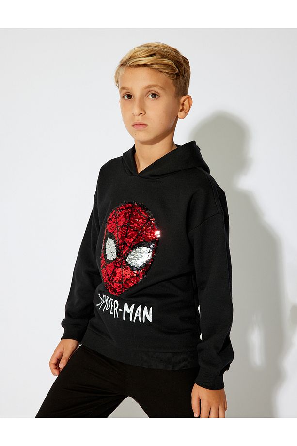 Örümcek Adam Kapşonlu Sweatshirt Pullu Payetli Lisanslı Uzun Kollu - 2