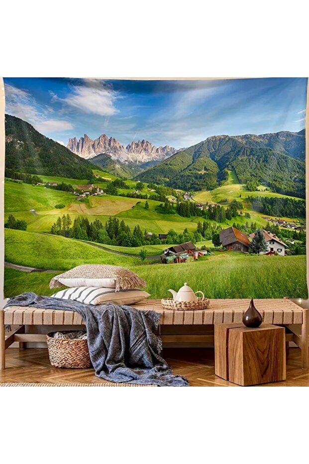 Nature Highland Pine Tree Mountain Cloud Sky Wall Cloth Wall Tapestry Decoration Decorative Wall Art
