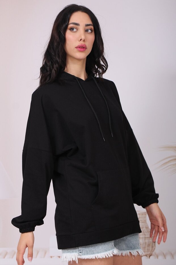Kadın Kapüşonlu Kargo Cepli Oversize Sweat - 2