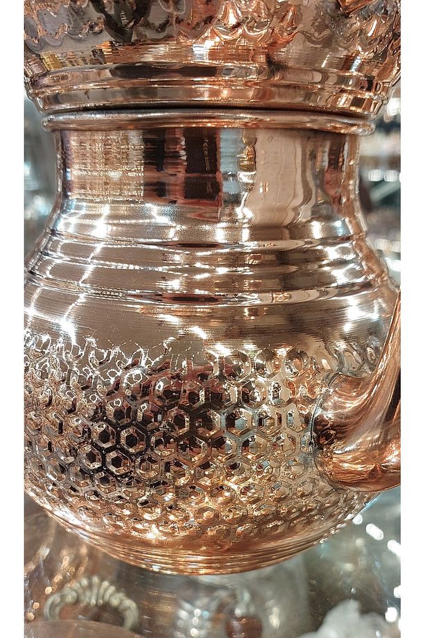 Bakır Büyük Çaydanlık Bakır Çaydanlık Bakır Petek Desenli Çaydanlık El İşlemeli Demlik - 6