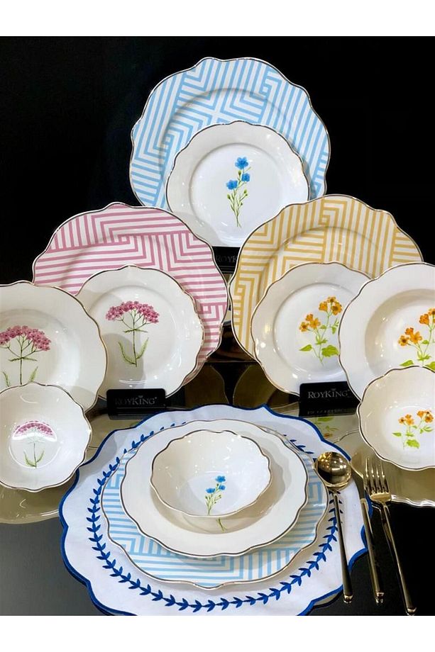 Flower Line 24 Parça 6 Kişilik Bone Porselen Yemek Takımı - 2