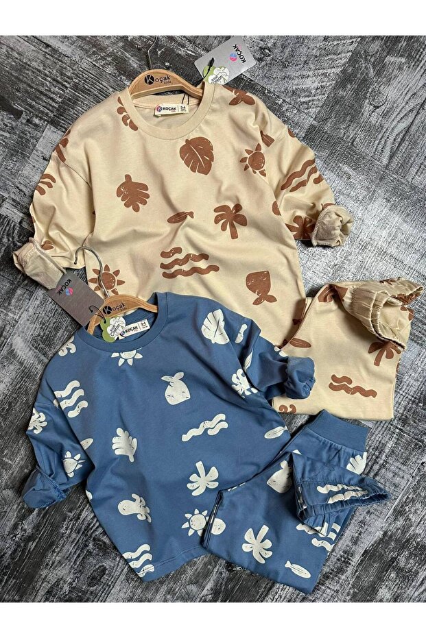 Boy's Leaf Patterned Pajama Set - 3