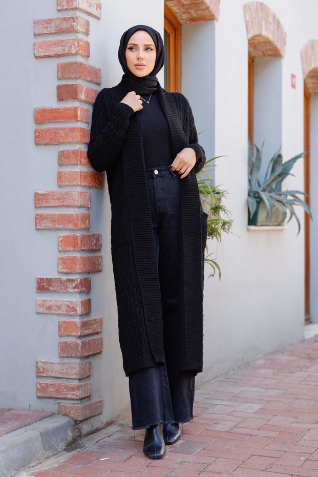 Women's Chain Knitted Shawl Collar Pocket Knitwear Cardigan