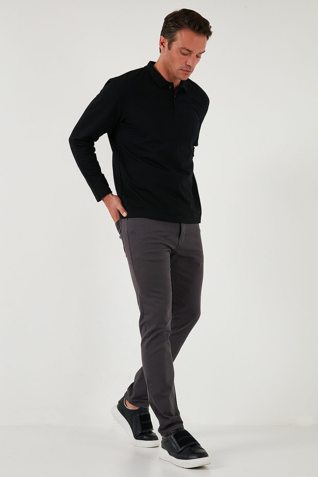 Stretch Cotton Regular Fit Normal Waist Straight Leg Trousers Men's Pants 674002