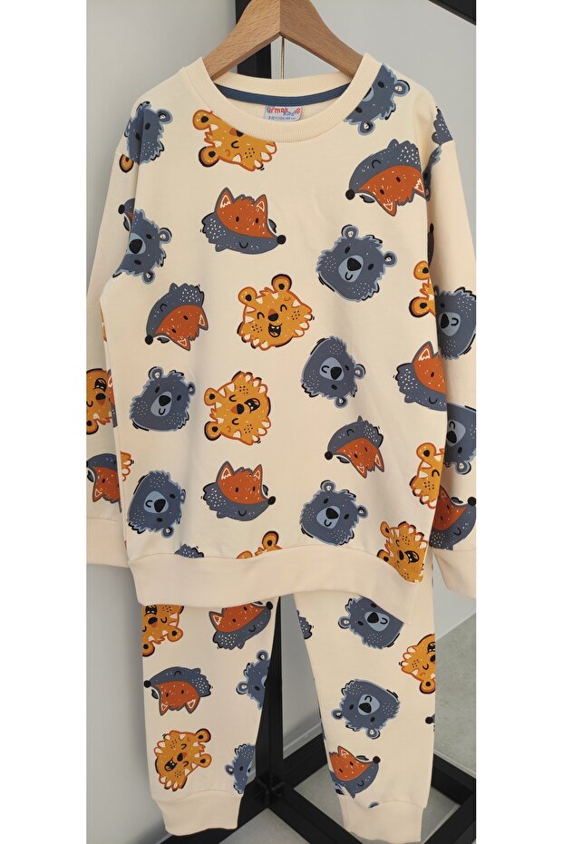 Teddy Bear Pattern Boy's 2 Thread Pajama Set 100% Cotton