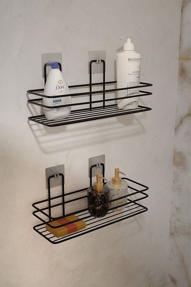 2'li Set, Pratik Ve Şık Yapışkanlı Banyo Şampuanlık Ile Banyonuzda Yer Açın - 1
