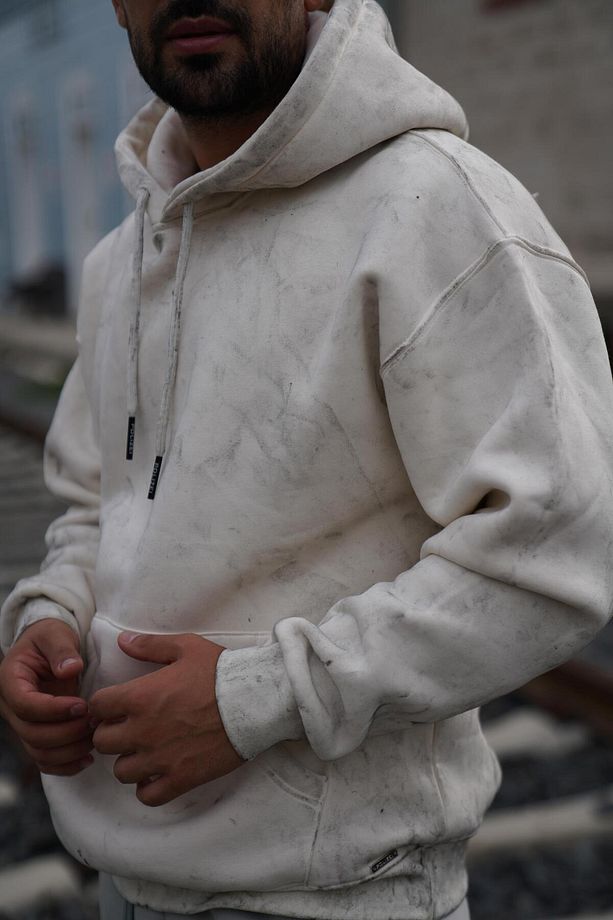 3 İplik Oversize Yıkamalı Kapşonlu Sweatshirt PLZ - 4