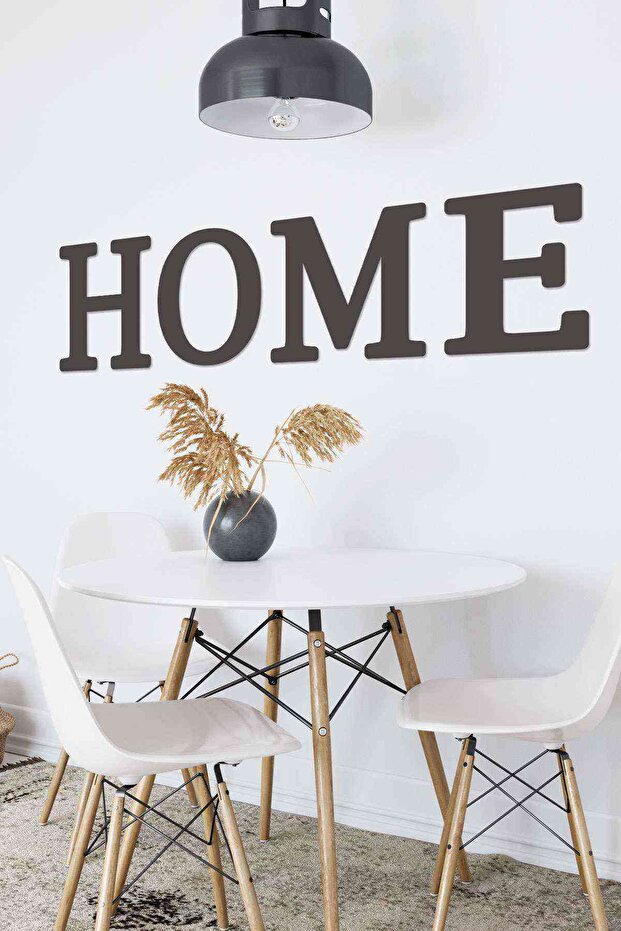 Home Yazısı 4 lü Duvar Dekoru Tablo Siyah Ahşap Mdf - 3