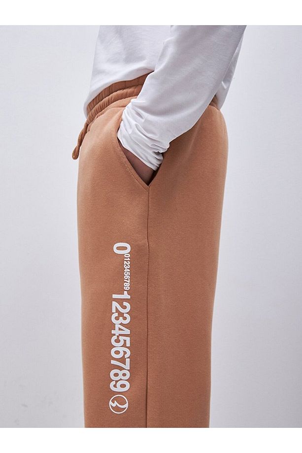 Sloganlı Jogger Camel Eşofman - 5