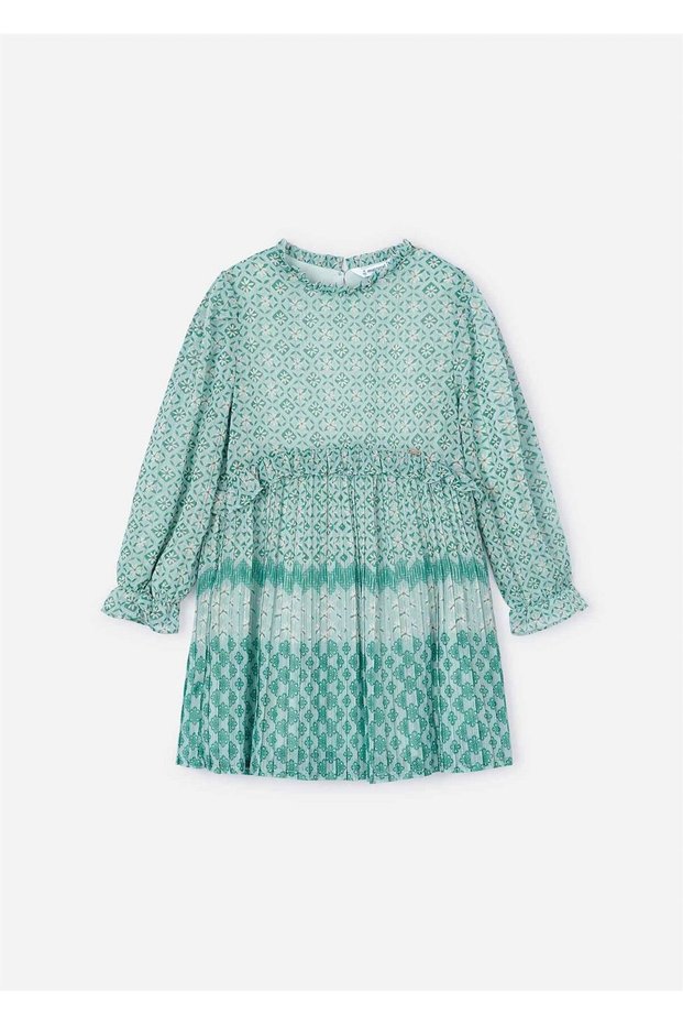 Mint Green Pleated Chiffon Girl's Dress - 4913