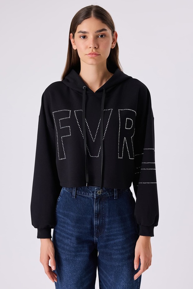 FVR taşlı kapşonlu örme bluz - 1