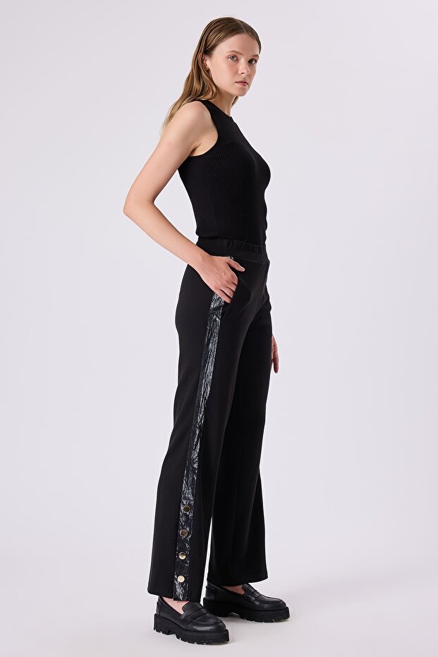 Paçası çıt çıtlı örme pantolon - 1