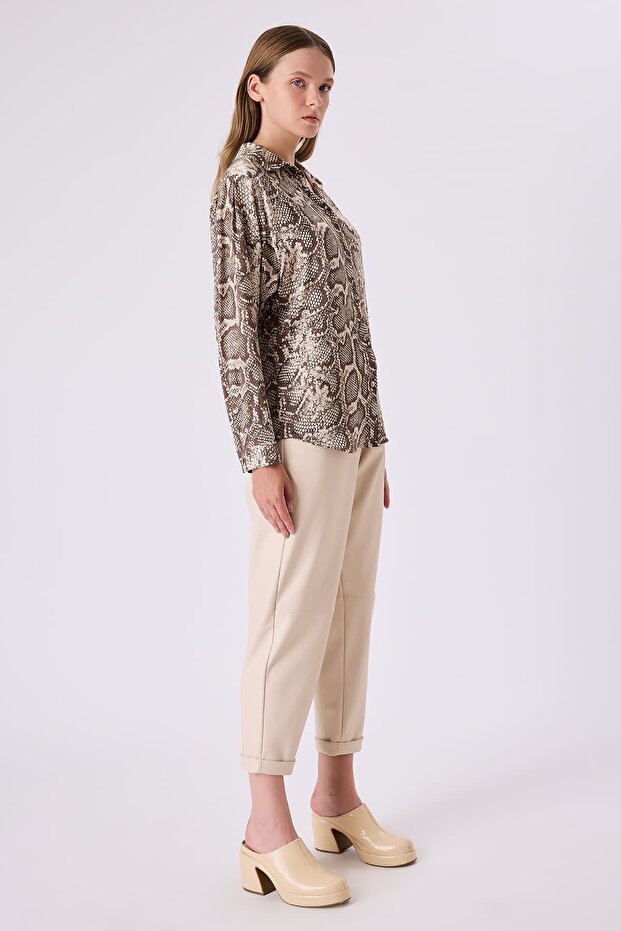 Desenli viskon gömlek - 3