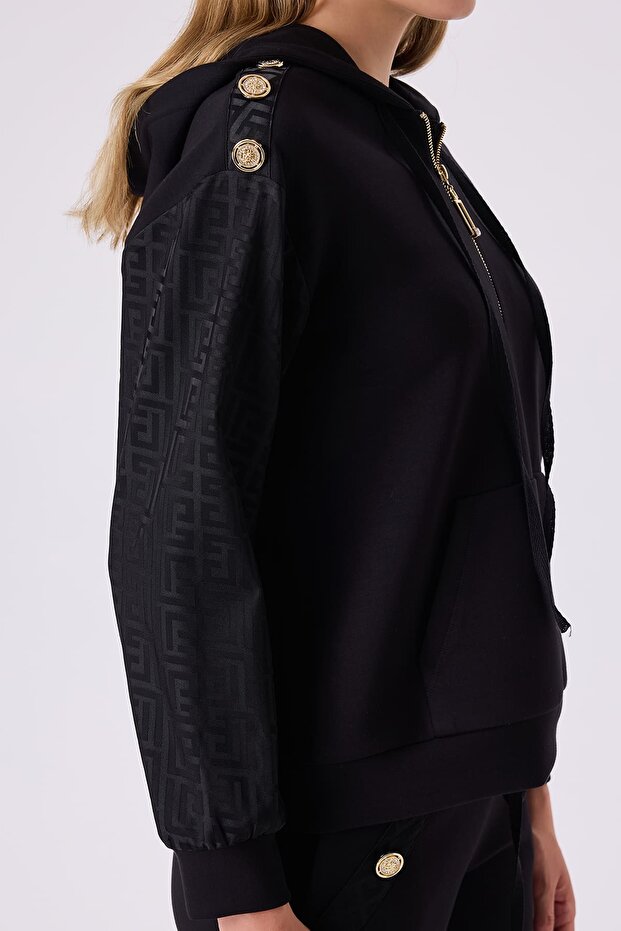 Fermuar detaylı kapşonlu örme bluz - 4